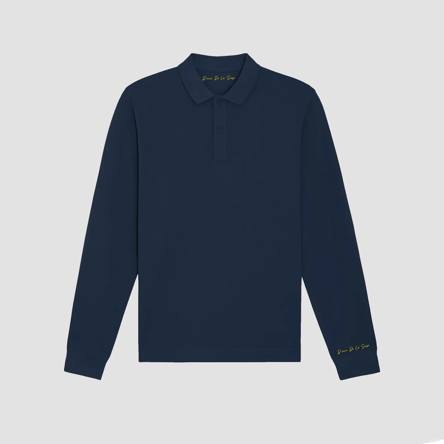 Sustainable Donce de la Sense Polo Long Sleeve, featuring set-in sleeves and a flat knit rib collar for timeless elegance.