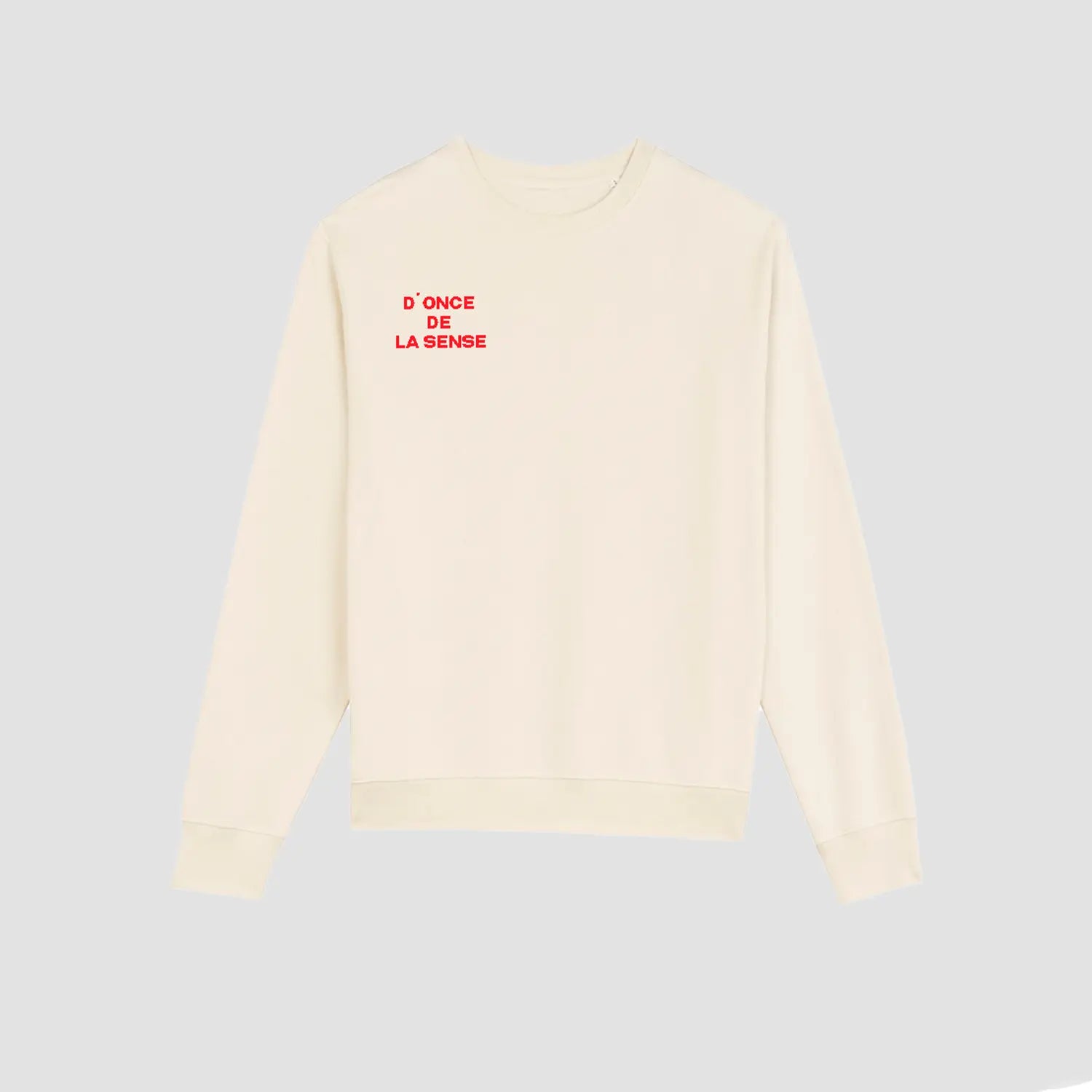 Sustainable Donce de la Sense French terry sweatshirt with a luxurious, sueded texture and captivating logo print on the front and back.